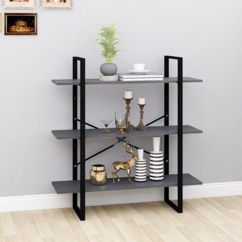 3-Tier Book Cabinet Grey 100x30x105cm Solid Pine Wood