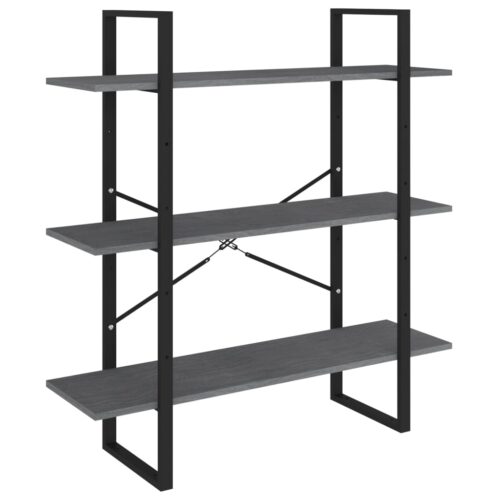 3-Tier Book Cabinet Grey 100x30x105cm Solid Pine Wood - Image 2