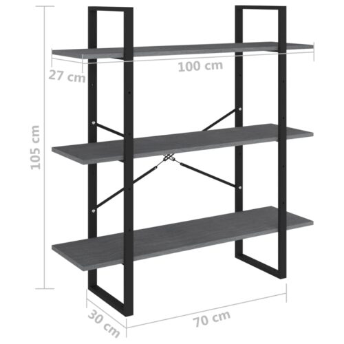 3-Tier Book Cabinet Grey 100x30x105cm Solid Pine Wood - Image 7