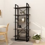 5-Tier Book Cabinet Grey 80x30x175cm Pinewood