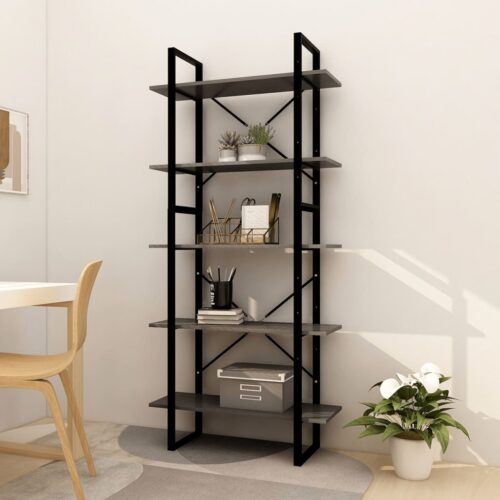 5-Tier Book Cabinet Grey 80x30x175cm Pinewood