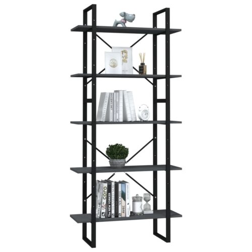 5-Tier Book Cabinet Grey 80x30x175cm Pinewood - Image 3