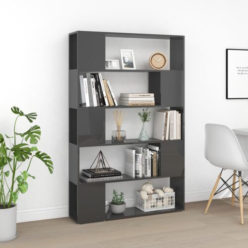 Book Cabinet Room Divider High Gloss Grey Engineered Wood - Image 5