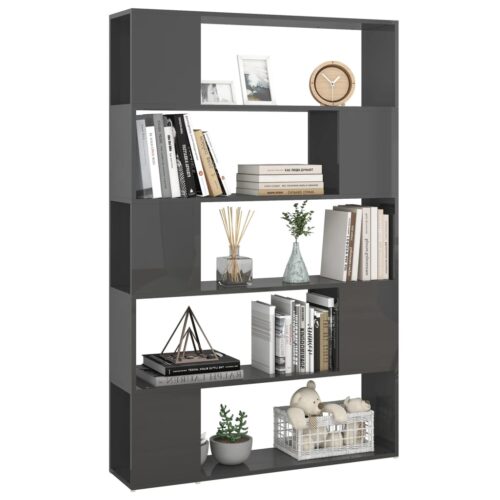 Book Cabinet Room Divider High Gloss Grey Engineered Wood - Image 6