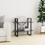 2-Tier Book Cabinet Grey 80x30x70cm Solid Pine Wood