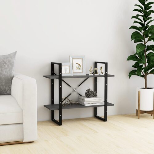 2-Tier Book Cabinet Grey 80x30x70cm Solid Pine Wood