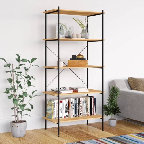 5-Tier Shelving Unit Black Oak 80x40x163cm
