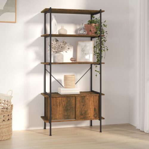 5-Tier Shelving Unit with Cabinet 80x40x163cm Steel Engineered Wood