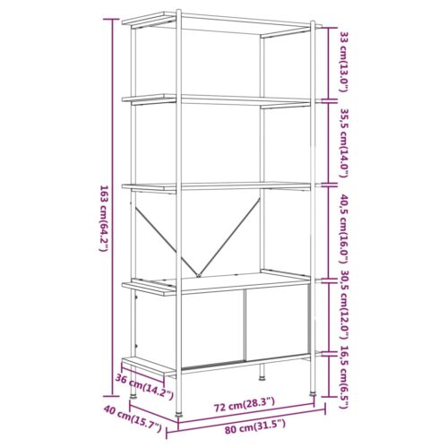 5-Tier Shelving Unit with Cabinet 80x40x163cm Steel Engineered Wood - Image 6