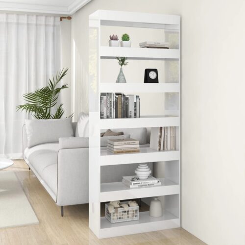 Book Cabinet/Room Divider High Gloss White 80x30x198cm Engineered Wood