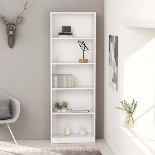 5-Tier Book Cabinet White 60x24x175cm Engineered Wood