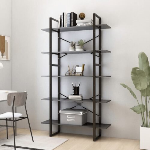 5-Tier Book Cabinet Grey 100x30x175cm Engineered Wood