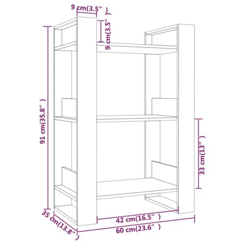Book Cabinet/Room Divider 60x35x91cm Solid Wood Pine - Image 8