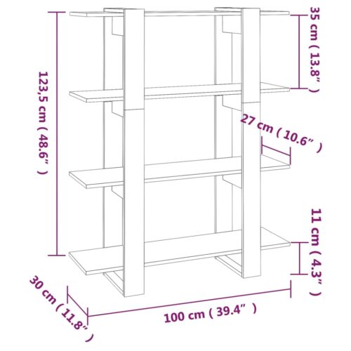 Book Cabinet/Room Divider High Gloss White 100x30x123.5cm - Image 7
