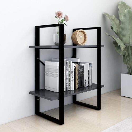 2-Tier Book Cabinet Grey 60x30x70cm Engineered Wood - Image 3