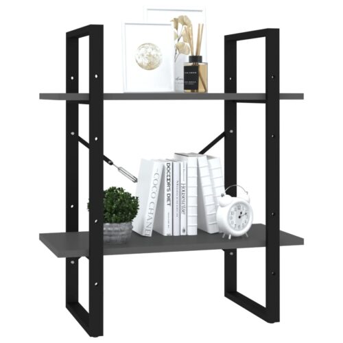 2-Tier Book Cabinet Grey 60x30x70cm Engineered Wood - Image 4