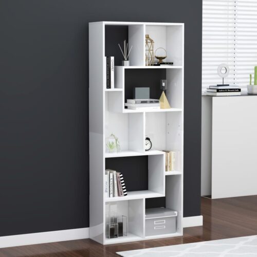 Book Cabinet High Gloss White 67x24x161cm Engineered Wood