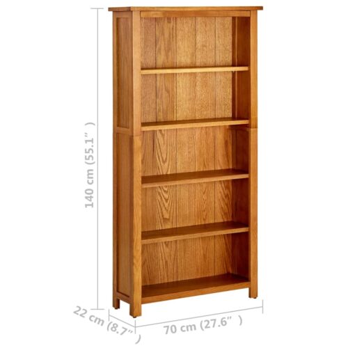 5-Tier Bookcase 70x22x140cm Solid Oak Wood - Image 6