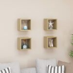 Wall Cube Shelves 4pcs Sonoma Oak 22x15x22cm