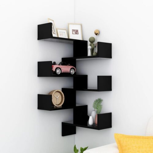 Wall Corner Shelves 2pcs Black 40x40x50cm Engineered Wood