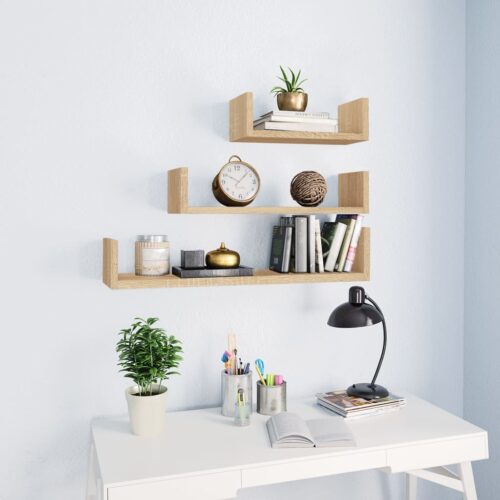 Wall Display Shelf 3pcs Sonoma Oak Engineered Wood