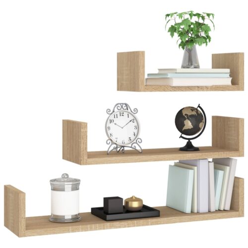 Wall Display Shelf 3pcs Sonoma Oak Engineered Wood - Image 3