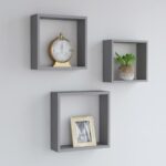 Wall Cube Shelves 3pcs Grey MDF