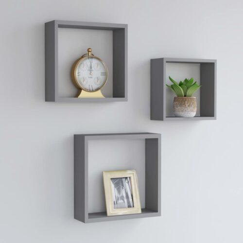 Wall Cube Shelves 3pcs Grey MDF