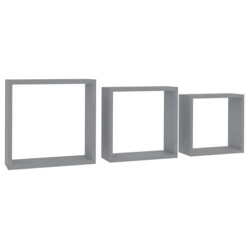 Wall Cube Shelves 3pcs Grey MDF - Image 2