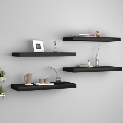 2-Piece Floating Shelves DIY Wall Mount Set Wooden Display Book Shelf Black 60cm