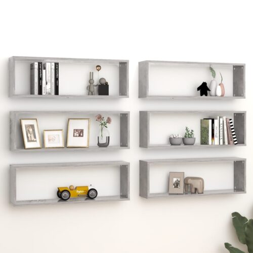 Wall Cube Shelves 6pcs Concrete Grey 80x15x26.5cm Engineered Wood