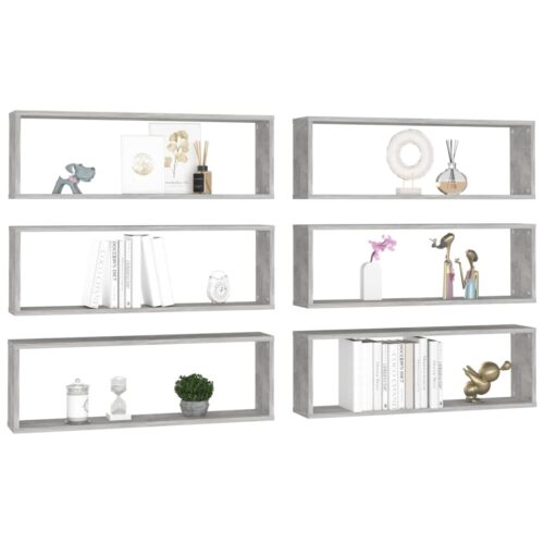 Wall Cube Shelves 6pcs Concrete Grey 80x15x26.5cm Engineered Wood - Image 3