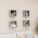 Wall Cube Shelves 4pcs Concrete Grey 26x15x26cm