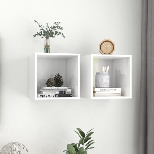 Wall Cabinets 2pcs High Gloss White 37x37x37cm Engineered Wood