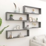 Wall Cube Shelves 4pcs High Gloss Grey 100x15x30cm Engineered Wood