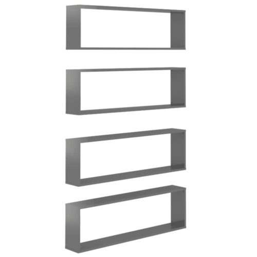 Wall Cube Shelves 4pcs High Gloss Grey 100x15x30cm Engineered Wood - Image 2