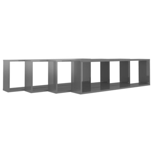 Wall Cube Shelves 4pcs High Gloss Grey 100x15x30cm Engineered Wood - Image 3