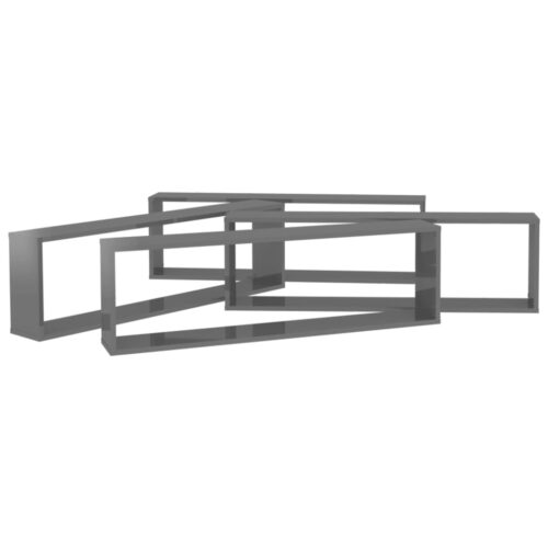 Wall Cube Shelves 4pcs High Gloss Grey 100x15x30cm Engineered Wood - Image 4