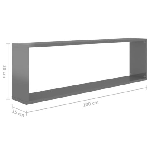 Wall Cube Shelves 4pcs High Gloss Grey 100x15x30cm Engineered Wood - Image 8