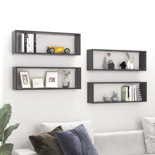 Wall Cube Shelves 4pcs Grey 80x15x26.5cm Engineered Wood