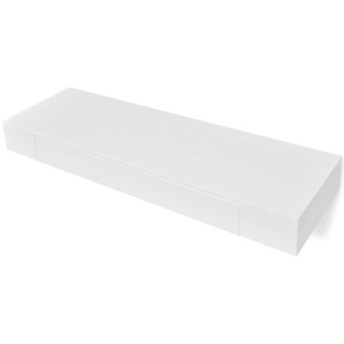 2x Floating Shelves with Drawer DIY Wall Mount Display Book Shelf Wooden Rack - Image 2