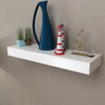 2x Floating Shelves with Drawer DIY Wall Mount Display Book Shelf Wooden Rack
