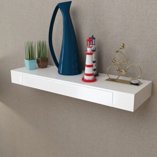 2x Floating Shelves with Drawer DIY Wall Mount Display Book Shelf Wooden Rack