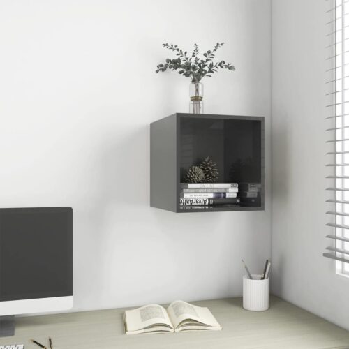 Wall Cabinet High Gloss Grey 37x37x37cm Engineered Wood