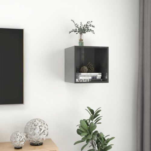 Wall Cabinet High Gloss Grey 37x37x37cm Engineered Wood - Image 5