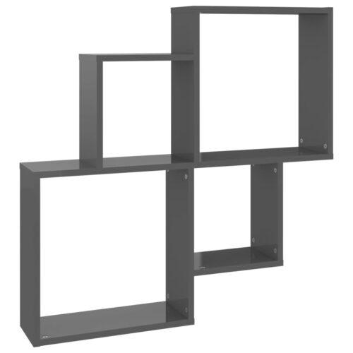 Wall Cube Shelf High Gloss Grey 80x15x78.5cm Engineered Wood - Image 2