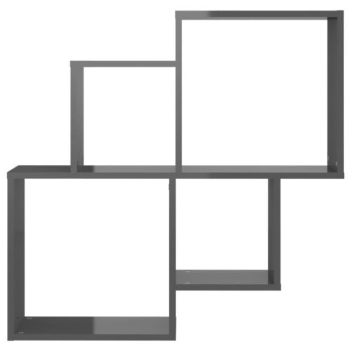 Wall Cube Shelf High Gloss Grey 80x15x78.5cm Engineered Wood - Image 3