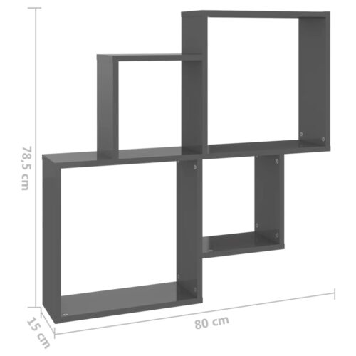 Wall Cube Shelf High Gloss Grey 80x15x78.5cm Engineered Wood - Image 6
