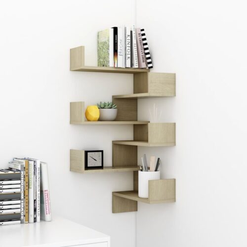 2-Piece Corner Bookshelf Wall Floating Display Storage Shelf Rack Wooden Shelves - Image 3