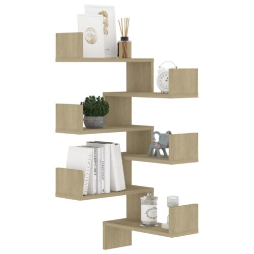 2-Piece Corner Bookshelf Wall Floating Display Storage Shelf Rack Wooden Shelves - Image 4